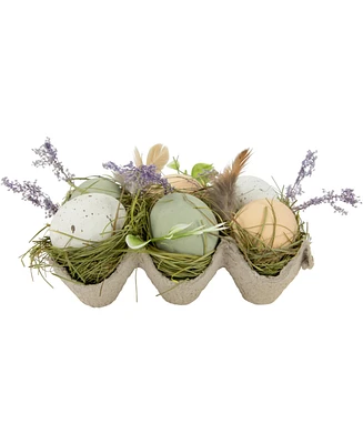 Northlight Pack of 6 Assorted Easter Eggs with Carton and Grass Decoration