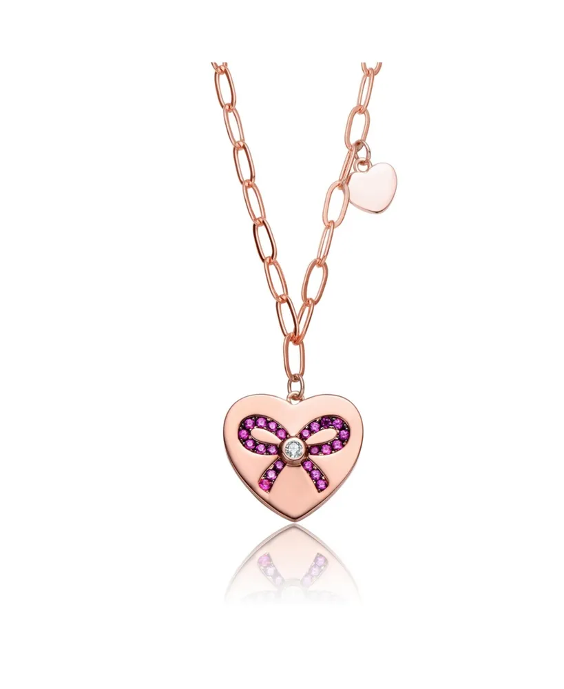 GiGiGirl Stylish Kids/Young Teens 18K Rose Gold Plated Tie Ribbon on Heart Shaped Pendant