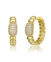 GiGiGirl Teens Sterling Silver 14k Gold Plated with Cubic Zirconia Scalloped Huggie Hoop Earrings