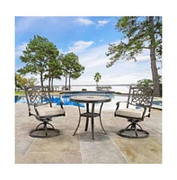 Mondawe Charcoal Gray Aluminum Swivel Outdoor Dining Arm Chair with Flower Pattern Backrest (Set of 2), Beige