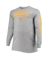 Men's Champion Heathered Gray Distressed Tennessee Volunteers Big and Tall 2-Hit Logo Long Sleeve T-shirt
