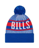 Youth Boys and Girls New Era Royal Buffalo Bills Striped Historic Cuffed Knit Hat with Pom