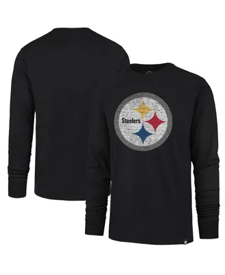 Men's '47 Brand Black Distressed Pittsburgh Steelers Premier Franklin Long Sleeve T-shirt