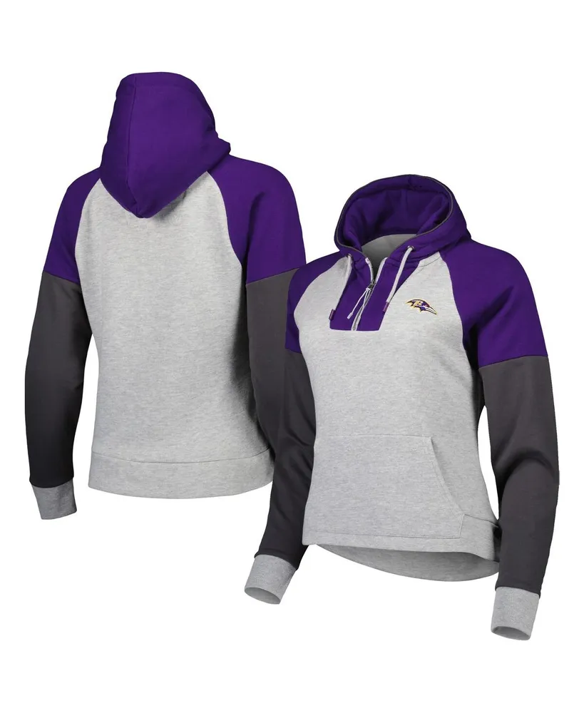 Women's Antigua Heather Gray Baltimore Ravens Lightweight Jackpot Raglan Half-Zip Pullover Hoodie