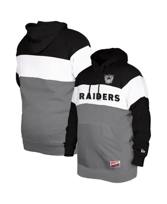 Men's New Era Black Distressed Oakland Raiders Big and Tall Throwback Colorblock Pullover Hoodie