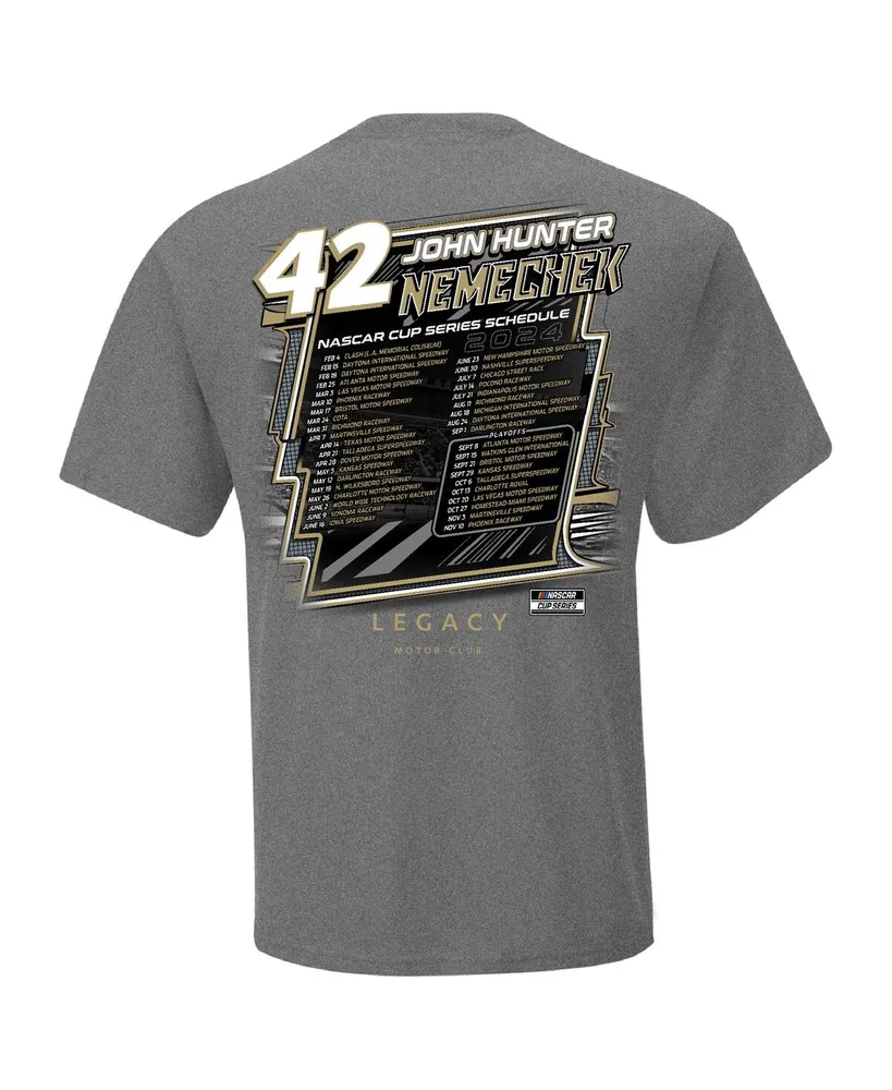 Men's Checkered Flag Sports Heather Charcoal John Hunter Nemechek 2024 Nascar Cup Series Schedule T-shirt