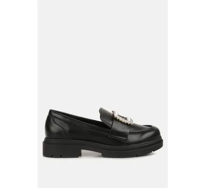 Women's bossi faux leather loafers with buckle embellishment