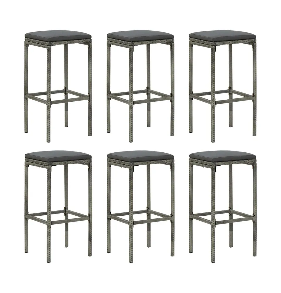 Bar Stools with Cushions 6 pcs Gray Poly Rattan