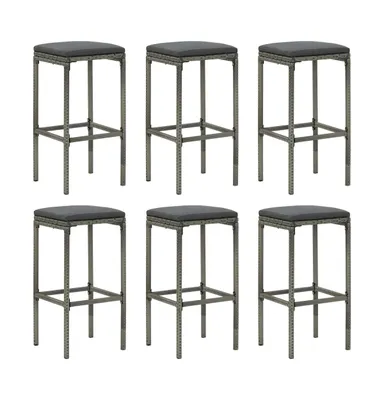 Bar Stools with Cushions 6 pcs Gray Poly Rattan