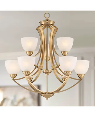 Milbury Soft Gold Chandelier Lighting 30" Wide French 2-Tier White Frosted Glass Cup Shades 9