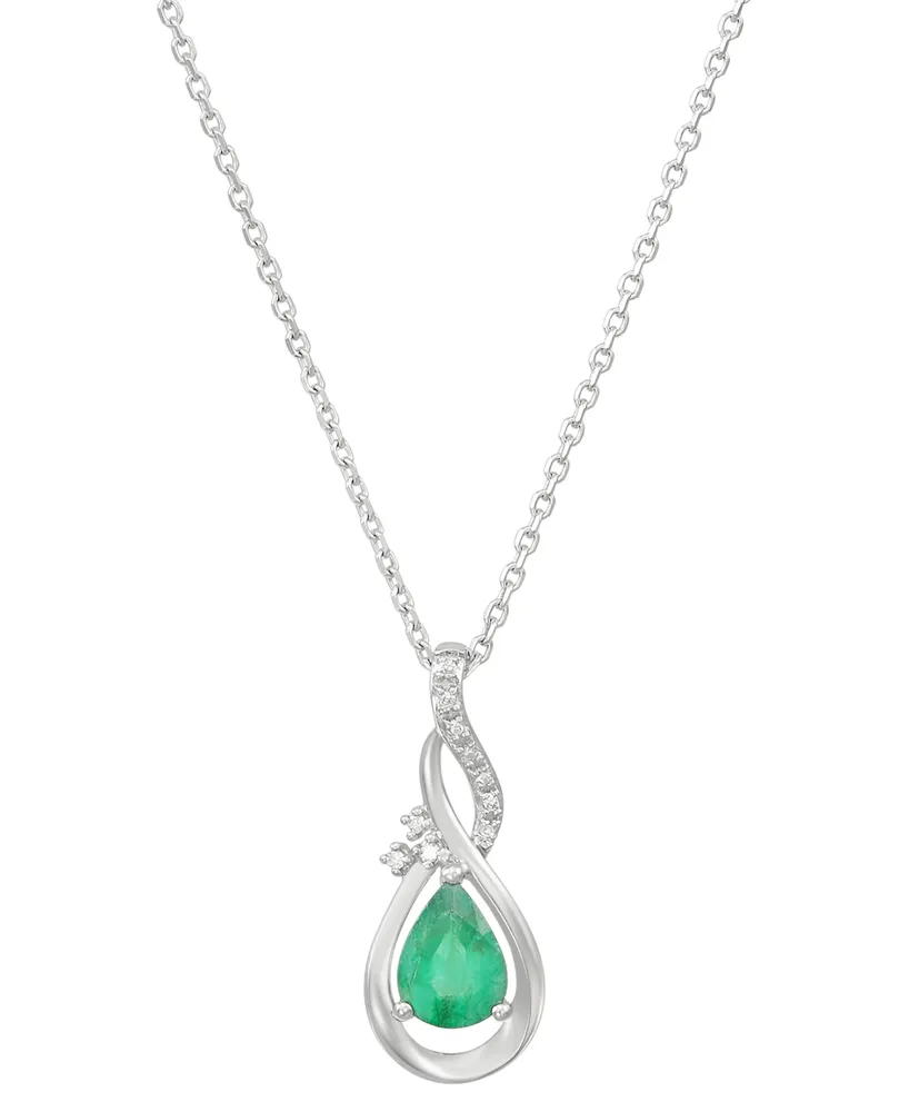 Emerald (5/8 ct. t.w.) & Diamond Accent Teardrop 18" Pendant Necklace in 10k White Gold