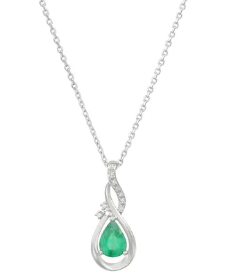 Emerald (5/8 ct. t.w.) & Diamond Accent Teardrop 18" Pendant Necklace in 10k White Gold