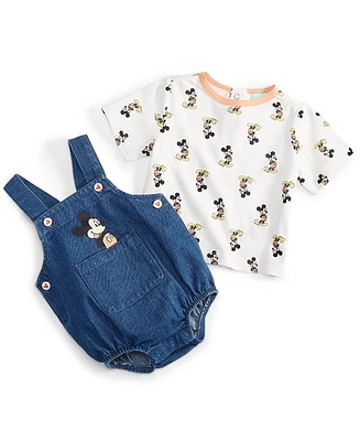 Disney Baby Boys Mickey Mouse T-Shirt & Woven Denim Shortall, 2 Piece Set
