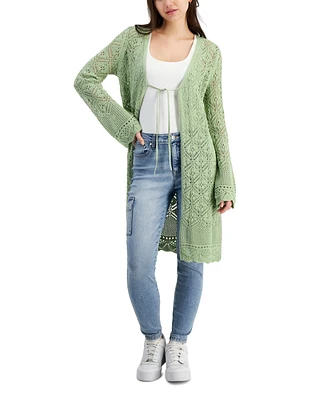 Hooked Up by Iot Juniors' Diamond Stitch Long-Sleeve Duster