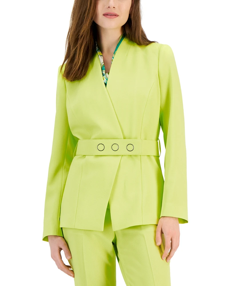 Tahari Asl Women's Belted Wrap Collarless Blazer