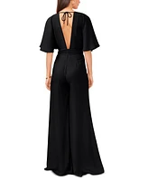 Vince Camuto Women's Plunge V-Neck Tie Waist Wide Leg Maxi Jumpsuit