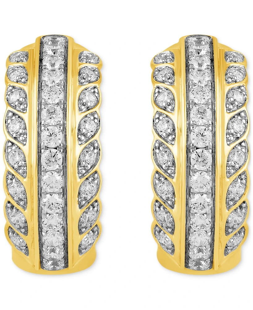 Diamond Triple Row Small Hoop Earrings (1 ct. t.w.) in 10k Gold