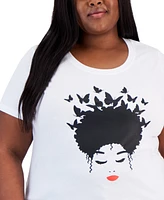 Hybrid Apparel Trendy Plus Butterfly Afro Hair Graphic T-Shirt