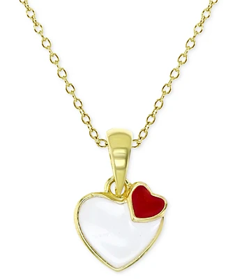 Enamel Double Heart 18" Pendant Necklace in 14k Gold-Plated Sterling Silver