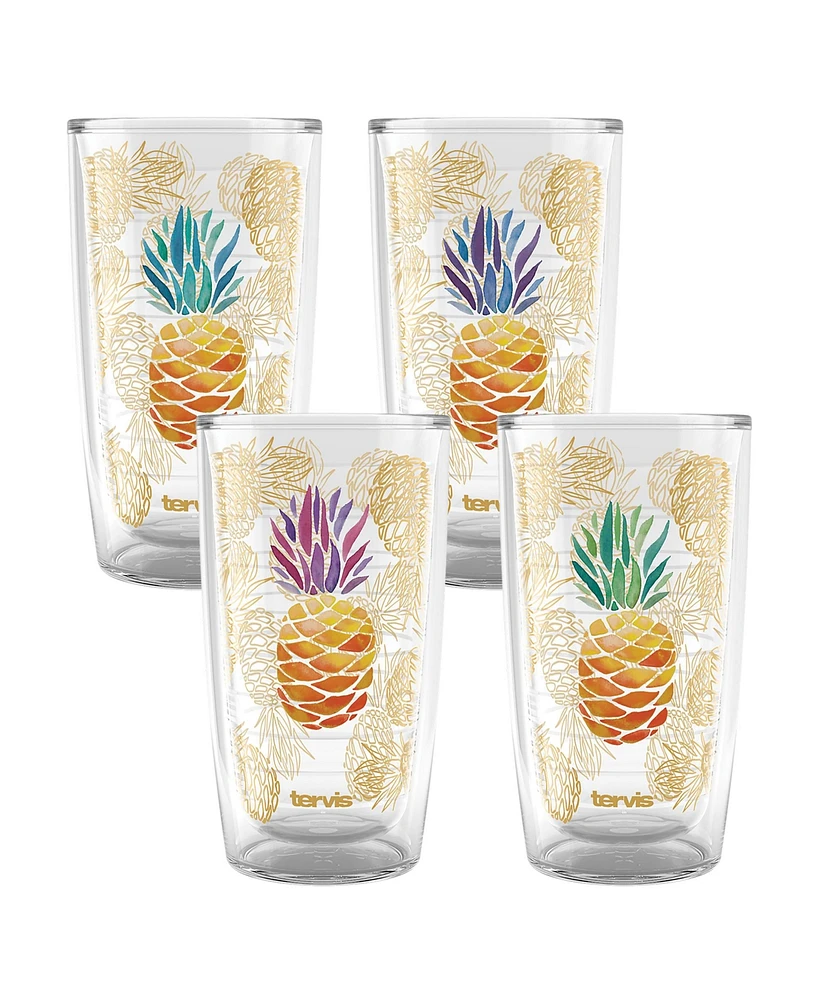 Tervis Pineapple Delight Collection Made in Usa Double Walled Insulated Tumbler Travel Cup Keeps Drinks Cold & Hot, 16oz - 4pk, Assorted