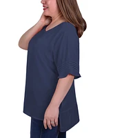 Ny Collection Plus Size Short Sleeve Crepe Top With Chiffon Yoke