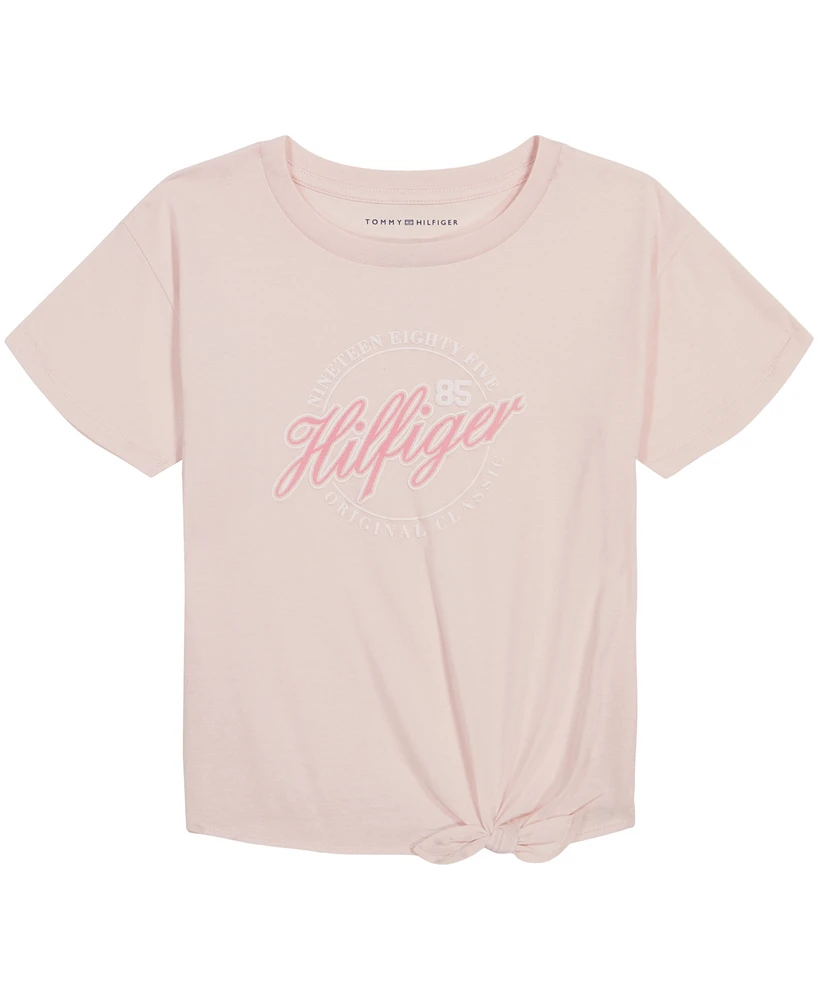 Tommy Hilfiger Big Girls Script Short Sleeve Tie Front T-shirt