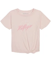 Tommy Hilfiger Big Girls Script Short Sleeve Tie Front T-shirt