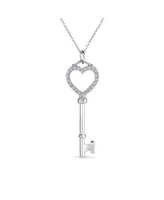 Bling Jewelry Pave Cubic Zirconia Cz Open Heart Key Pendant Necklace For Women For Sterling Silver