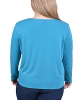 Ny Collection Plus Long Sleeve Jeweled Neck Top