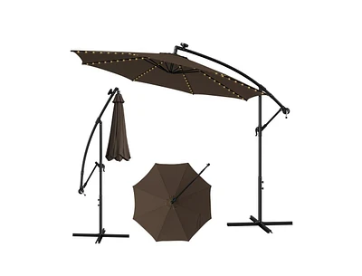 10 Feet Patio Offset Umbrella with 112 Solar-Powered Led Lights-Beige-Coffee