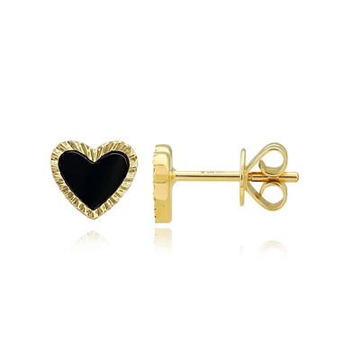 Medium Fluted Outline Stone Heart Studs Earrings