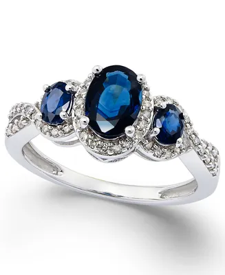 Sapphire (1-1/3 ct. t.w.) & Diamond (1/4 3-Stone Ring 14k Gold (Also Ruby, Emerald Tanzanite)