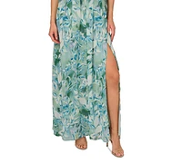 Adrianna Papell Women's Leaf-Print Chiffon Shirred Gown