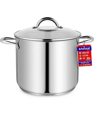 Bakken-Swiss Deluxe 14-Quart Stainless Steel Stockpot w/Tempered Glass See-Through Lid - Simmering Delicious Soups Stews & Induction Cooking