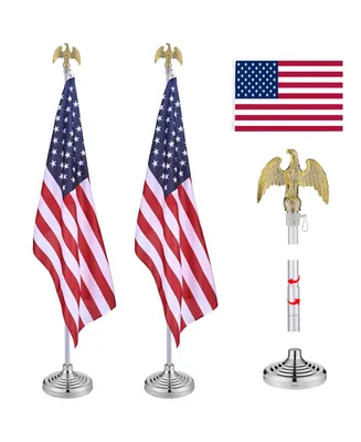 Yescom 8 Ft Telescoping Indoor Flag Pole Kit Base Eagle Aluminum 3x5 Ft Us Flag with Embroidered Stars 2 Pack