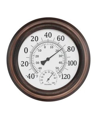 Wall Thermometer - 8-Inch Decorative Indoor/Outdoor Temperature and Hygrometer Gauge - For Home, Patio, Porch
