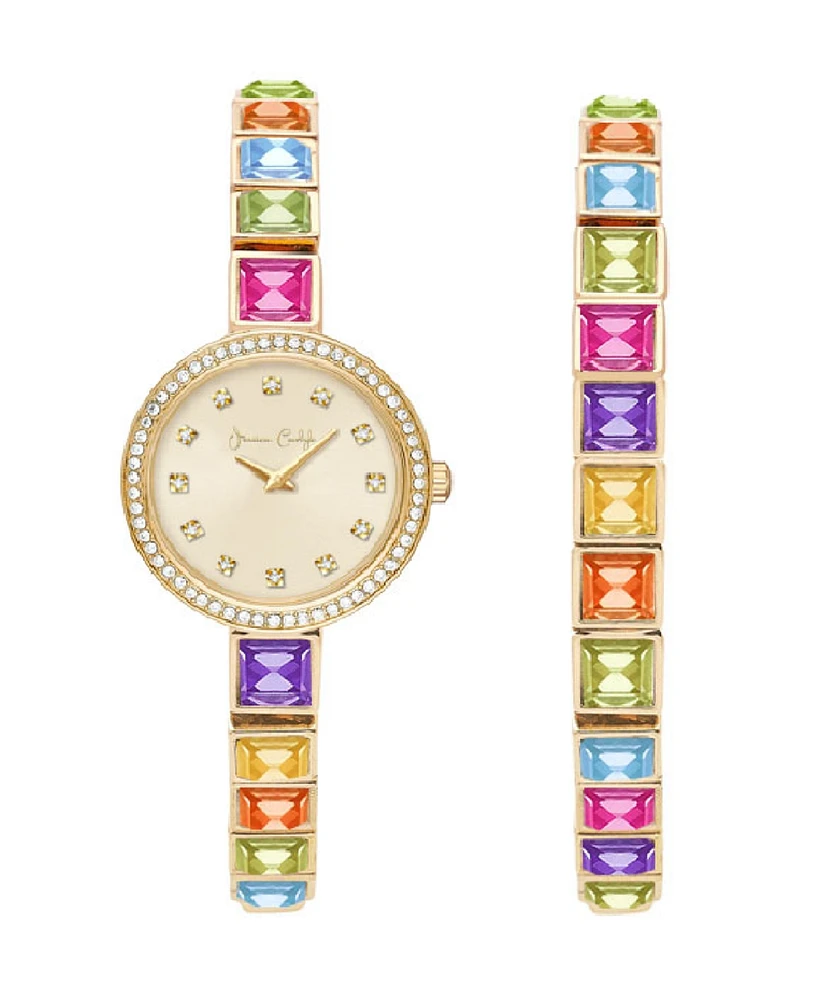 Jessica Carlyle Women's Quartz Gold-Tone Alloy Watch 26mm Gift Set