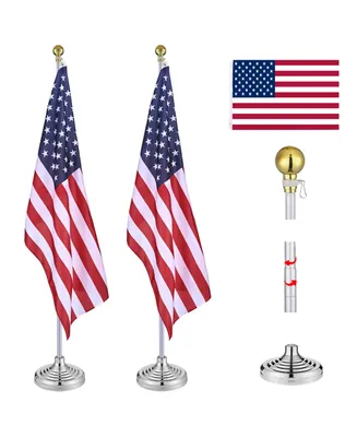 Yescom YesHom 8 Ft Telescoping Indoor Flagpole Kit w/ Ball Base Aluminum 3x5 Ft Us Flag with Embroidered Stars 2 Pack