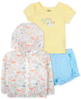 Baby Essentials Girls Windbreaker, Rainbow T-Shirt and Shorts, 3 Piece Set