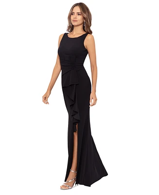 Betsy & Adam Women's Cascading-Ruffle Boat-Neck Gown