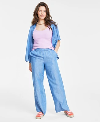 On 34th Women's High-Rise Chambray Wide-Leg Pants, Created for Macy's