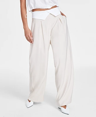 Bar Iii Women's Foldover-Waist Wide-Leg Pants, Created for Macy's