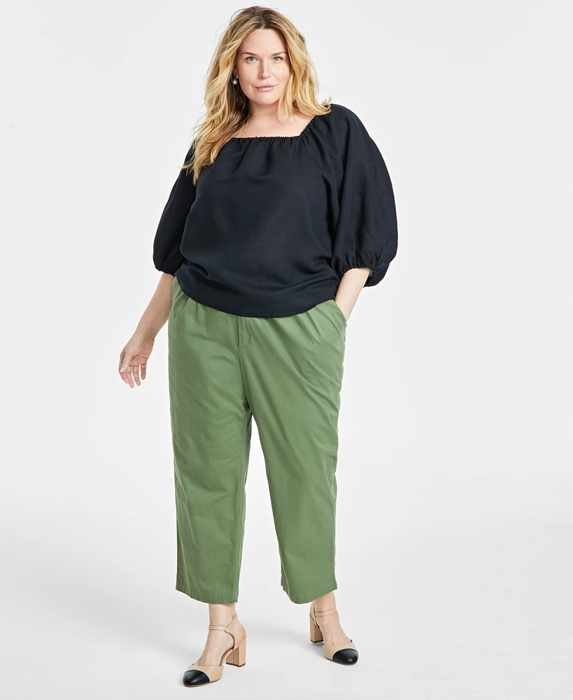 On 34th Trendy Plus Size Linen-Blend Volume-Sleeve Top, Created for Macy's