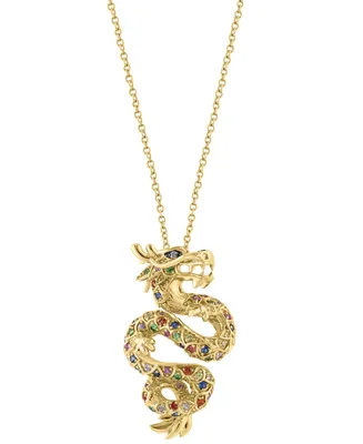 Effy Multi-Gemstone (5/8 ct. t.w.) & Diamond Accent Dragon 18" Pendant Necklace in 14k Gold