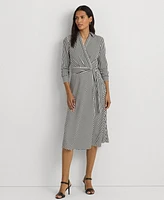 Lauren Ralph Women's Striped Surplice Crepe Midi Dress