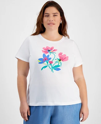 On 34th Trendy Plus Floral Graphic Relaxed-Fit T-Shirt, Created for Macy's