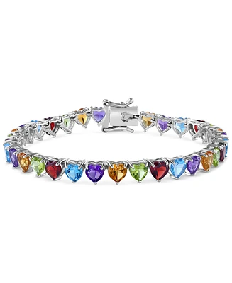 Effy Multi-Gemstone Heart Tennis Bracelet (16 ct. t.w.) in Sterling Silver