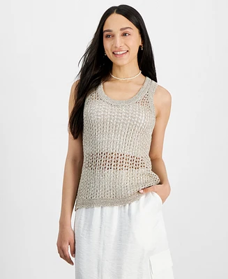 Bar Iii Petite Open-Stitch Sleeveless Metallic-Threaded Sweater, Created for Macy's