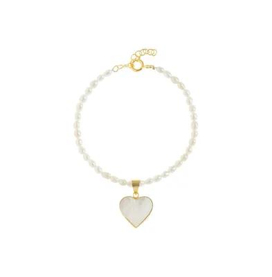 Rice Pearl Bracelet with Heart Charm