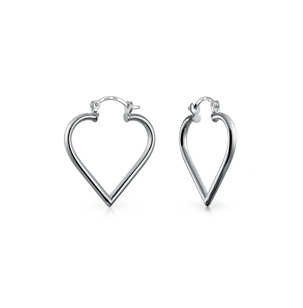 Bling Jewelry Large Heart Shaped Tube Big Hoop Earrings For Women Sterling Silver Hinged Notched Post